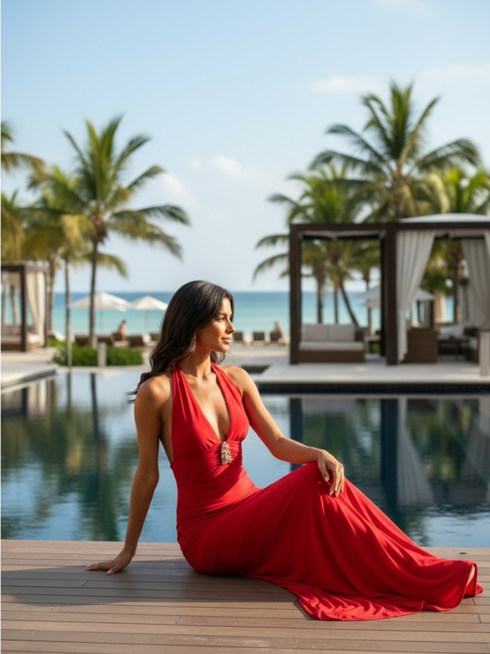 Amor Mio Ruched Red Maxi Dress - Picture 5 of 5